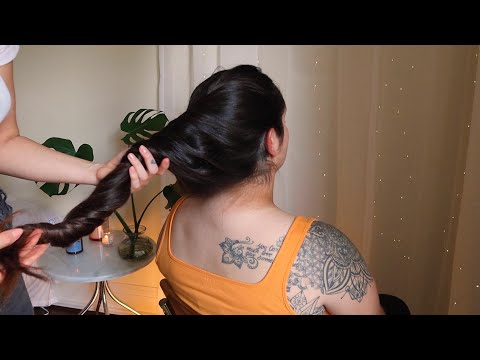 ASMR gentle pulling, brushing, braiding on Kayleigh's GORGEOUS long hair (whisper)