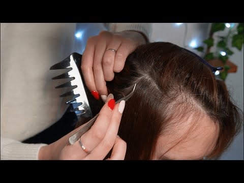 asmr scalp check and ear cleaning (parting and scratching, tweezers, layered sounds)