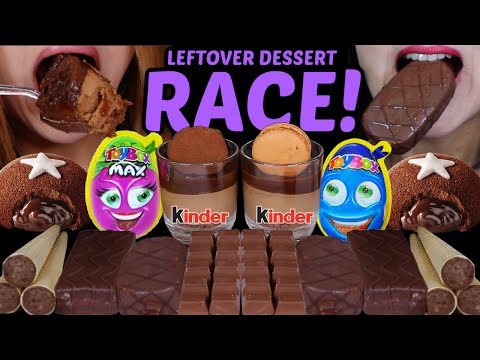 ASMR LEFTOVER DESSERT RACE! TOYBOX MAX EGGS, CHOCOLATE MOUSSE, FERRERO CAKE, KINDER BARS, NUTELLA먹방