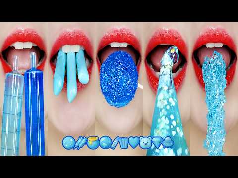 ASMR Sky Blue & Blue Emoji Dessert Eating Sounds 하늘색 & 파란색 이모지 먹방 MUKBANG