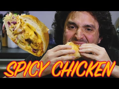 ASMR RED HOT CHICKEN SUB SANDWICH * SPICY * BIG BITES 매운 닭고기 샌드위치 먹방