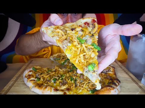 ASMR EATING THANKSGIVING TURKEY n GRAVY PIZZA ! No Talking Mukbang 먹방