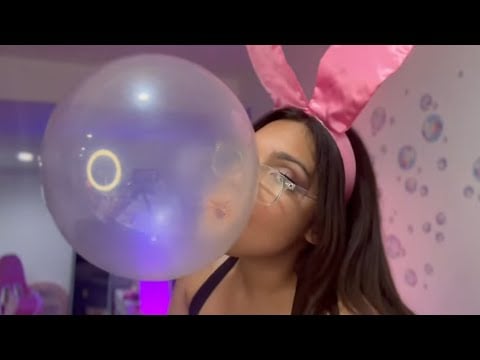 BIG BUBBLE GUM ASMR | cute playful blowing HUGE wobbly bubble chewing sounds