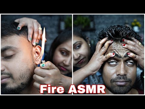 Lady Barber ASMR Fire Massage Therapy | Tapping & Scratching Oil Massage | Fire Massage With Oil