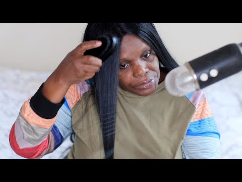 BRUSHING STRAIGHT BLACK HAIR ASMR STARBURST GUM(CHEWING SOUNDS)