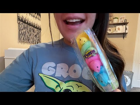 ASMR Eating Marshmallow Peeps lollipop/Crinkly Sounds