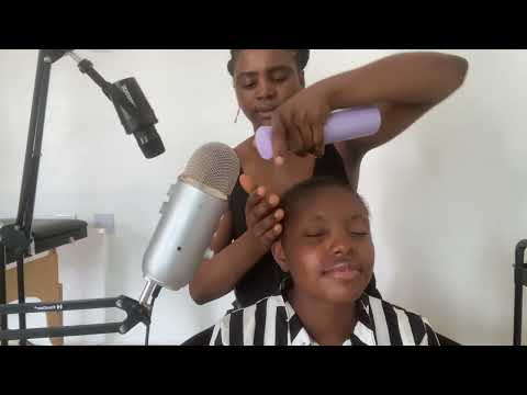 Fast and aggressive head massage for relaxation with gum chewing,
