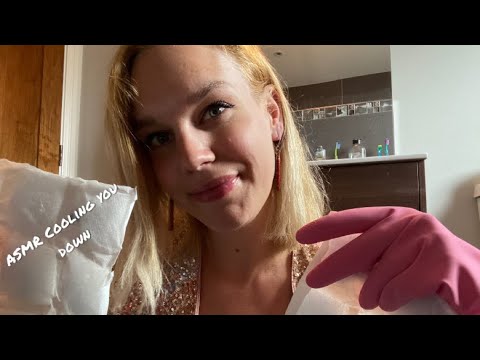 [ASMR] 🧊 Cooling you down during a heatwave *pink rubber gloves and ice* (Counting in French to 10)