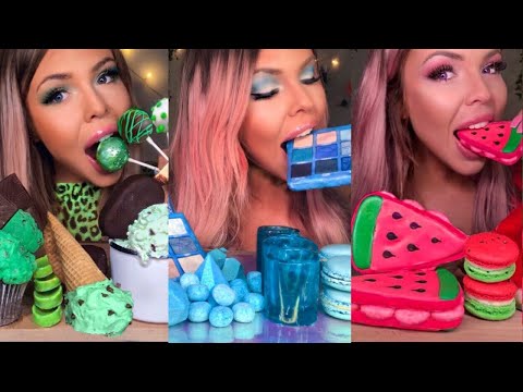 ASMR MOST POPULAR EDIBLE FOOD COMPILATION, WATERMELON COOKIE SANDWICH, MAKEUP PALETTE, HAIR BRUSH 먹방