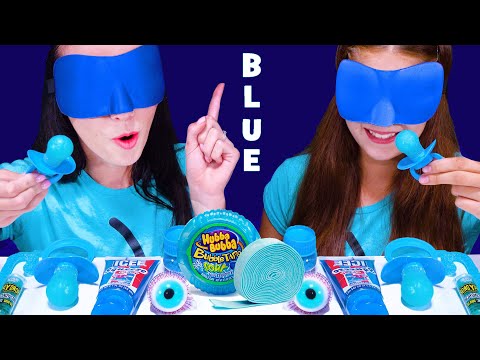 Blue Food ASMR Challenge by LiLiBu (Nerd Rope, Hubba Bubba Race)