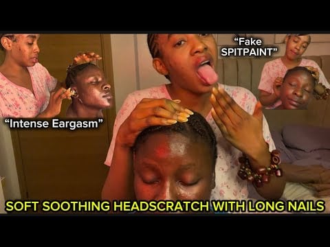 ASMR: RELAXING SCALP SCRATCHING WITH LONG STILETTOS NAILS 💅 + FAKE SPITPAINTING WITH WOODEN TOOLS