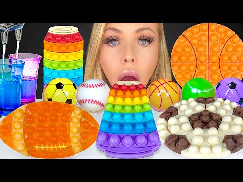 ASMR SPORTS BALL CHOCOLATE POP IT, SHOT DISPENSER WATER DRINKING SOUNDS, JELLY POP IT MUKBANG 먹방