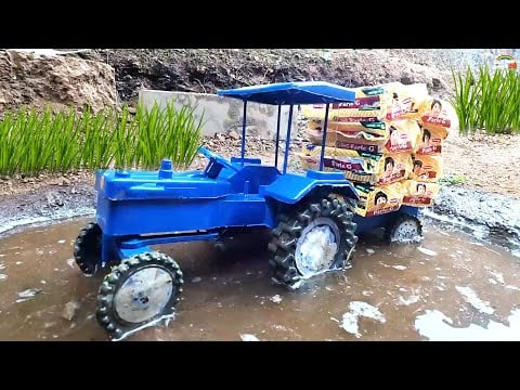 mini Tractor parle g biscuits load stuck in mud help mini Auto Rickshaw | rainbow jungle tv