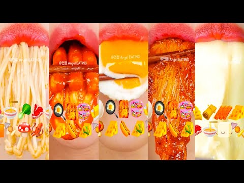 asmr CORN CHEESE SPICY NOODLE & MALA ROSE TTEOKBOKKI  MUKBANG 불닭 떡볶기 & 마라 로제 떡볶이 먹방 eating sounds