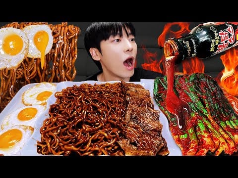 ASMR MUKBANG 직접 만든 불닭 김치 레시피 & 짜파게티, 계란 소고기 먹방 | FIRE KIMCHI RECIPE !