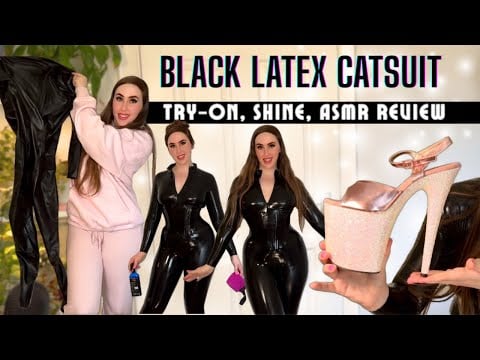 Black Latex Catsuit Try-On, Shine, ASMR - Review