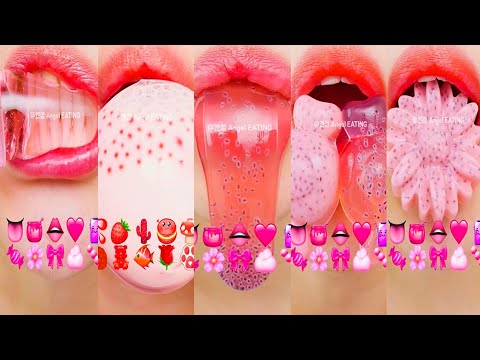 asmr (PINK & RED FOODS) EMOJI JELLY HONEY JELLY TANGHULU 핑크 & 빨간색 이모지 먹방 젤리 꿀젤리 탕후루 eating sounds