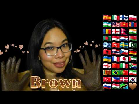 ASMR BROWN IN DIFFERENT LANGUAGES (FAST Soft Speaking, Leather Gloves) 🤎🧤 [42 Languages]