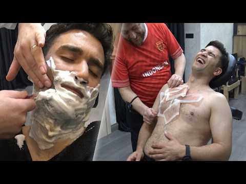 💈 ASMR TICKLE CHEST & ARMPIT MASSAGE + RAZOR SHAVE + CRACKS + CHEST WAX + Barber Deep Sleep Massage