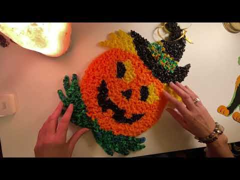 ASMR Sorting through vintage Halloween decorations ~ soft spoken, crinkles