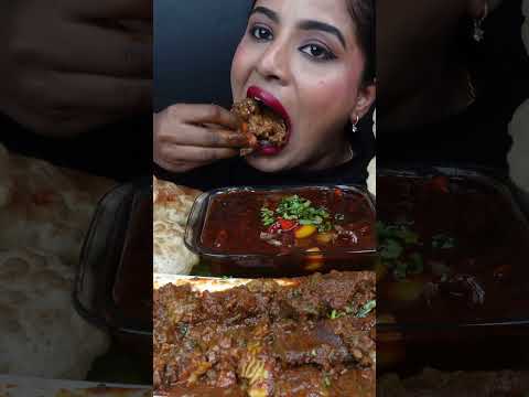 ASMR Eating Spicy Chettinad Mutton Curry,Chicken Curry,Poori,Rice Big Bites ASMR Eating Mukbang