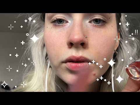 cute girl does your makeup! brushing, lipgloss and kissing sound! whispers/subtitles/lofi asmr!