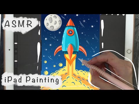 ASMR - Painting a Rocket in Procreate - iPad Writing Sounds - Semi inaudible whisper - Pencil Sounds