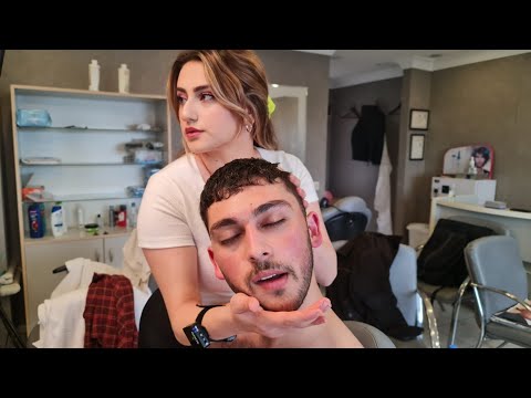 💈ASMR SLEEP PILL | RELAX and ENJOY TURKISH LADY BARBER'S HAIR WASH, HEAD, FACE & EAR MASSAGE