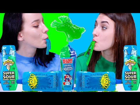 ASMR Blue VS Green Food Color Challenge By LiliBu