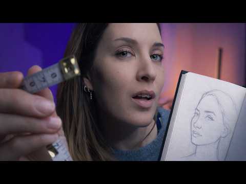 ASMR Measuring You & Drawing Your Portrait (Soft Spoken → Whispering Rain Sounds)