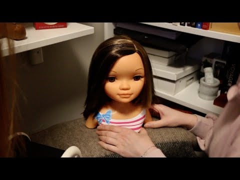 ASMR Hair Brushing on Styling Doll Head Mannequin | Whispering on and off