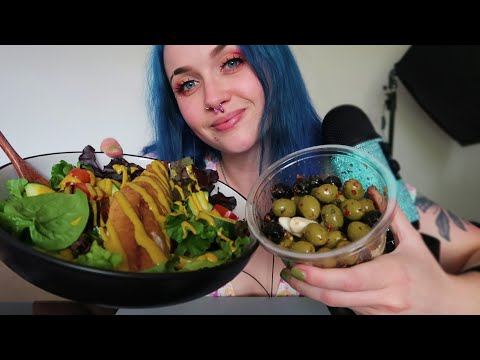 ASMR Eating Smoked Mackerel Salad With Mustard, Olives & Garlic Cloves 🥗