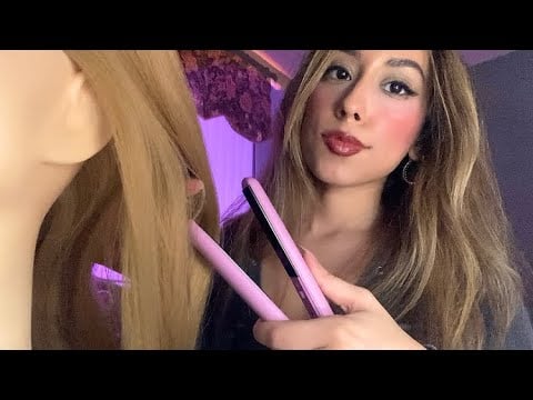 ASMR Straightening Your Hair (Hair Salon RP) Brushing, Combing (For New Years)