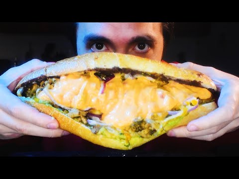 SPICY CHEESE SAUCE GHOST PEPPER CHICKEN MEXICAN SANDWICH !!! * ASMR NO TALKING * | NOMNOMSAMMIEBOY