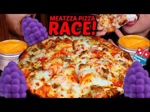ASMR DOMINO'S MEATZZA PIZZA RACE! Viral grape ice cream & cheese sauce 먹방