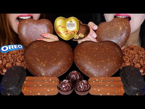 ASMR GIANT FERRERO ROCHER CHOCOLATE HEART, OREO ICE CREAM BAR, CRUNCHY CHOCOLATE POPCORN BALL 먹방