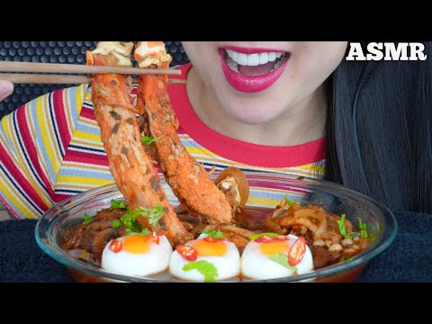 EATING SEAFOOD BOIL *KING CRAB ENOKI MUSHROOMS SOFT BOIL EGGS (ASMR SOUNDS) NO TALKING | SAS-ASMR