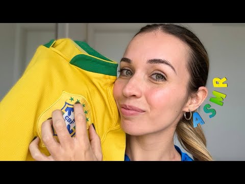 ASMR 🇧🇷com a camisa da seleção (scratching, fala suave, sons de tecido)