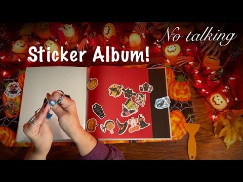 ASMR Adding halloween stickers to the album! (No talking version)  With spooky background sounds