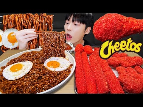 ASMR MUKBANG 직접 만든 치토스 양념 치킨먹방! 치즈스틱 짜파게티 레시피 FRIED CHICKEN AND BLACK BEAN NOODLES EATING SOUND!