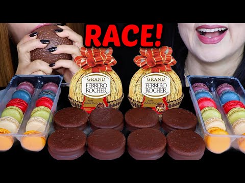 ASMR GRAND FERRERO ROCHER CEREAL RACE! *big bites* Rainbow macarons CHALLENGE 먹방