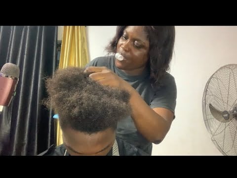 Asmr ✨ searching my brothers hair for lice with bubble gum chewing | Parting | Brushing