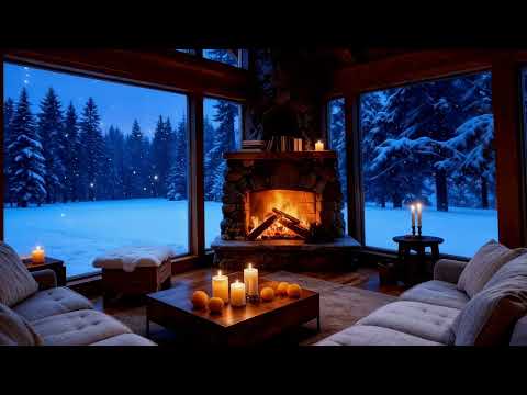 Cozy Fireplace Jazz — Snowy Winter Cabin Ambience 🎄🎷