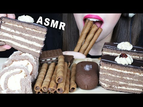 ASMR CHOCOLATE CAKE, CARAMEL ICE CREAM BAR, COCONUT SWISS ROLL (EATING SOUNDS) No Talking MUKBANG