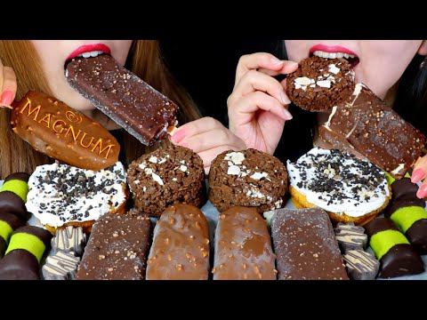 ASMR MAGNUM ICE CREAM, CHOCOLATE CREAM CAKE, COOKIES, DARK CHOCOLATE ALMOND PASTRY 먹방 | Kim&Liz ASMR