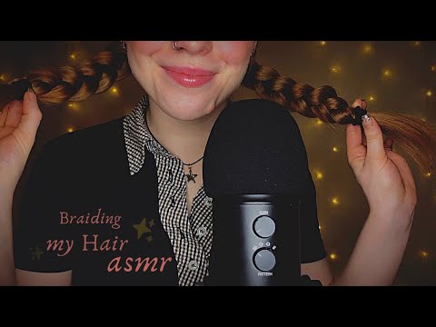 ASMR | Playing with my hair 💛 (whispers, hair sounds, scratching, combing, spraying, braiding)