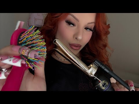 ASMR Hair Styling Session ✨ Marcel Curling Iron + Clicky Nails (No Talking)