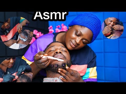 ASMR BEARD SHAVING SOUND,INGROWN HAIR PULLING,beard knotting and removal with teeth,Neck massage