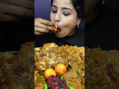 ASMR Eating Hyderabadi Mutton Biryani,Murgir Lal Jhol,Chicken Curry Big Bites ASMR Eating Mukbang
