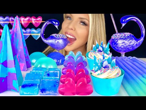 ASMR GALAXY GLITTER DRINK, BIRD GLASS, JELLY HEART CANDY, EDIBLE CRYSTAL KOHAKUTOU MUKBANG 먹방 꿀벌